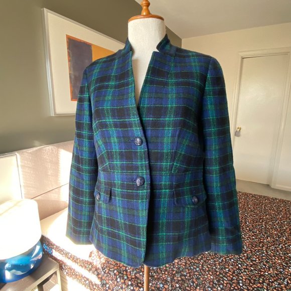 Talbots Plaid Wool Jacket in Blue/Green/Black US4P - K238 - Picture 1 of 10